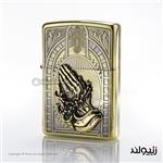 فندک زیپو اصل مدل نیایش بدنه آنتیک طراحی ژاپن  Japan Design Zippo Lighter Pray BK SV