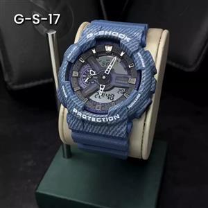 ساعت  مچی جی شاک GA110 آبی راه راه  (جیشاک GShock) ، صد در صد ضدآب ، تنظیم اتوماتیک با پایتخت کشورها ، اتولایت دار