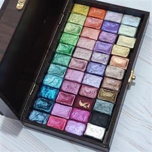 آبرنگ متالیک دست ساز 44 رنگ جعبه چوبی