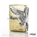 فندک زیپو اصل مدل پگاسوس اسب بال دار بدنه طلایی طراحی ژاپن تولید محدود  Japan Design Zippo Lighter Pegasus Limited Edition