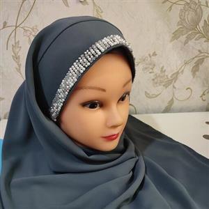 هد شال مجلسی با دوخت پنج ردیف کریستال و مروارید- 