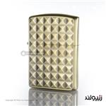 فندک زیپو اصل مدل هرم با بدنه آرمور برنجی Japan Design Zippo Lighter Armor Pyramid 9000 Gold