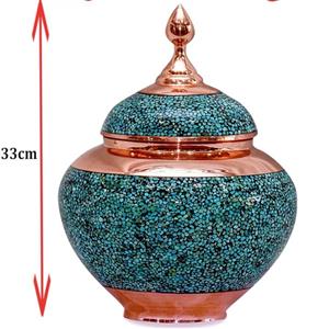 قندان سیبی سوپر فیروزه کوبی 33 سانتی مس و فیروزه کوبی نیشابور صنایع دستی سایروس شکلات خوری