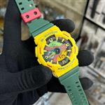 ساعت  مچی جی شاک GA110 جامایکا سبز زرد  (جیشاک GShock) ، صد در صد ضدآب ، تنظیم اتوماتیک با پایتخت کشورها ، اتولایت دار