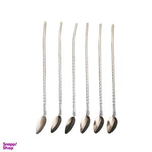 قاشق نی دار استیل طرح پیچ پیچی بسته6 عددی همراه با فرچه مناسب شربت و نوشیدنی طول 22سانت . قاشق شربت خوری نی دار