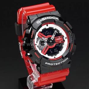 ساعت  مچی جی شاک GA110 قرمز مشکی اسپرت  (جیشاک GShock) ، صد در صد ضدآب ، تنظیم اتوماتیک با پایتخت کشورها ، اتولایت دار