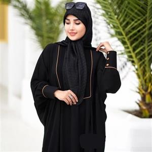مانتو عبایی مشکی نوار دوزی دارای بند تنظیم سایز