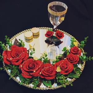 سینی حنا.مناسب مراسم حنابندان.جنس کار گل تزیینی حنا.کفی اینه ای