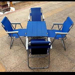 ست چهار نفره میز و صندلی فوم دار  با مفتول زیر و نوار کف و پشت با دسته های محکم و جالیوانی دار