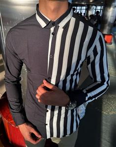 پیراهن ترکیبی جذاب مشکی سفید پارچه بوگاتی