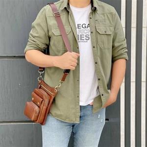 کیف رو دوشی و کمری  دور پا مردانه چرم طبیعی دست دوز کد 450