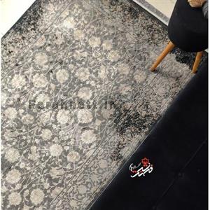 فرش ماشینی لوتوس طرح 9303 رنگ مشکی بژ سایز 1.5 در 2.25