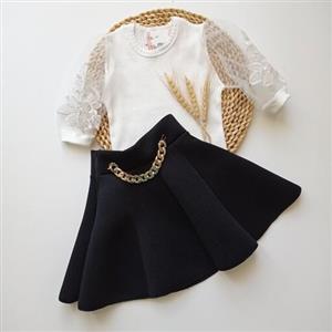 شومیز دخترانه سفید آستین پفی توری دانتل دار