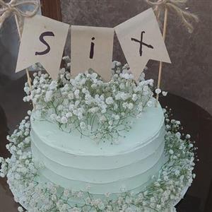 کیک شکلاتی 2کیلویی  رنگ سبز خیلی کمرنگ فیلینگ موز وگردو  تزئینات شکوفه های گل طبیعی و  درخواست مشتری