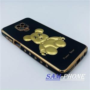 قاب گوشی Redmi Note 9S - Redmi Note 9 Pro شیائومی طرح ژله ای مای کیس خرس طلایی تدی برجسته POWER BEAR محافظ لنز دار مشکی کد 64 