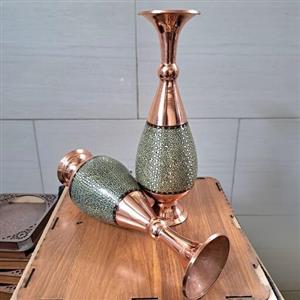 گلدان مس و خاتم (خاتم کاری) با پایین ترین  