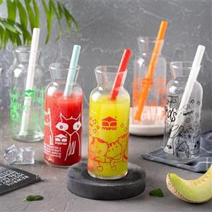 بطری شیشه ای نی دار مانیا مدل هانا چاپدار