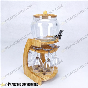 کلمن بار شیشه ای 6 نفره طرح اولگا با گیلاس (جام) و شات شیشه ساده