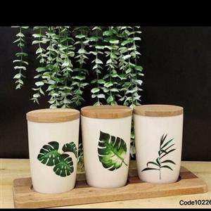 پاسماوری درب بامبو،جنس سرامیکی همراه با زیره چوبی ،طرح هاوایی ،تک رنگ