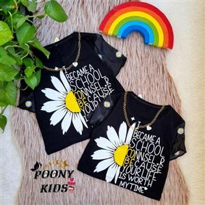 کراپ مشکی زنجیردار دخترانه مدل بابونه گلدوزی شده اعلا