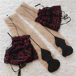 جوراب بلند شیشه ای زنانه بالا گیپور طرح دار ژله دار فوق العاده زیبا در دو رنگ کرم و مشکی