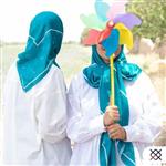 روسری چارکوک نخی اسپان  طرحدار  هنگام فیروزه ای، سایز  متوسط