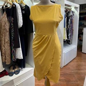 پیراهن میدی مجلسی لمه . ترک. زرد شاین. سایز  42 تا 44