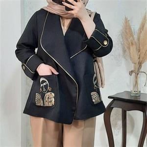 مانتو کتی دو جیب،کتان لمه،جیب پولک دوزی شده،