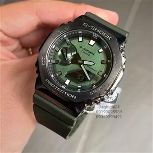 ساعت  مچی جی شاک GA2100 قاب فلزی سبز (جیشاک GShock) تنظیم اتوماتیک با پایتخت کشورها ،اتولایت اتوماتیک