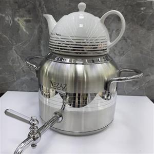 قوری کتری استیل نزاز  طرح دسته چوبی وارداتی رنگ ثابت درجه۱
