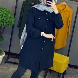 مانتو ابروبادی دوجیب نما جلو دکمه آستین کشی قواره دار(سایز بزرگ)