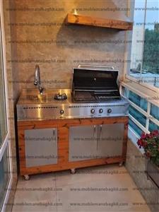 باربیکیو جزیرهرویه استیل 304کابینت استیل نمای ترمو وود ، یک آشپزخانه کامل