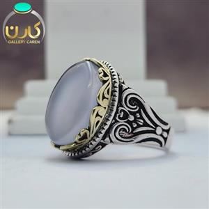 عقیق کبود یمانی اصل و معدنی با رکای نقره زیبا مردانه 