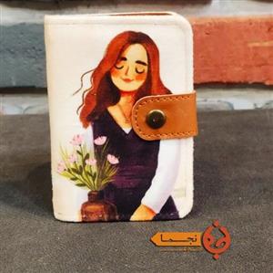 کیف جاکارتی دکمه دار مخمل کوبیده و چرم مصنوعی طرح دختر  کد D66