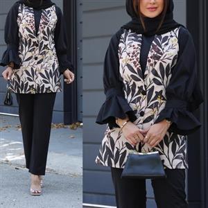 ست سه تیکه سارافون ( وست) و شومیز و شلوار جنس کتان نخ و داکرون سایز از 38 تا 44