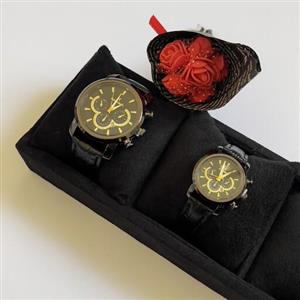 ساعت مچی زنانه و مردانه رومانسون صفحه مشکی با بند چرمی دور دوخت