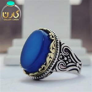 نگین عقیق آبی اصل و معدنی با رکاب نقره شیک مردانه