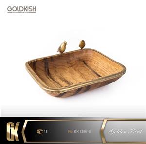 آجیل خوری چوبی برنجی گلدکیش Golden Bird کد GK829510 