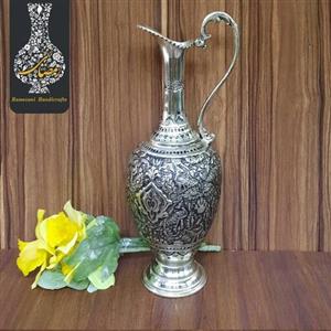 تنگ شربت خوری لب پارچی قلمزنی گل و طاووس  اعلاء سیاه قلم طرح نقره