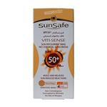 کرم ضد آفتاب رنگی سان سیف +SPF50 فاقد جاذب های شیمیایی مناسب پوست حساسSunsafe Sunsblock SPF50+ Viti Sense Cream