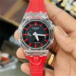 ساعت  مچی جی شاک GA2100 دور شیشه ای کریستال قرمز هشت ضلعی(جیشاک GShock)تنظیم اتوماتیک با پایتخت کشورها ،اتولایت اتوماتیک