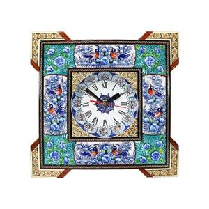 ساعت چهارگوش خاتم کاری مدل گل و مرغ سبز و آبی برجسته(13) 