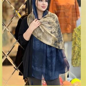 شال نخی آبی ژاکارد