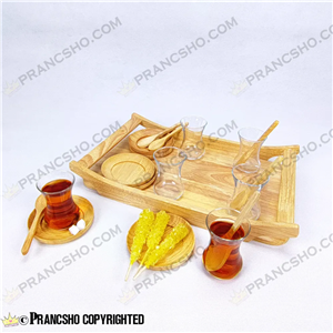 سرویس چای خوری 6 نفره چوبی با استکان کمر باریک