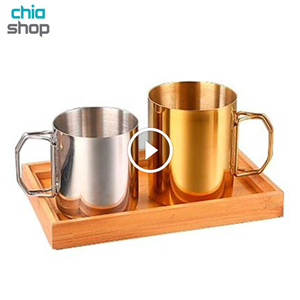 لیوان استیل طلایی دسته دار ۳۵۰ML