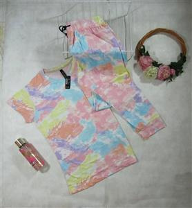 ست تیشرت و شلوار نخ پنبه طرح آبرنگ  بسیار لطیف برند TOM & ROSE