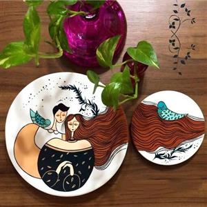 دیوارکوب سفالی طرح عاشقانه دونفره ست دو عددی گالری ماه آسمانی