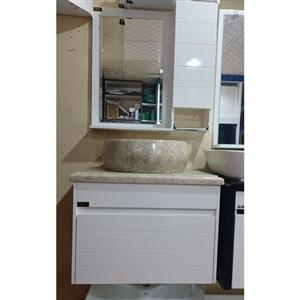 روشویی کابینتی سفید فول ست با صفحه سنگیسایز 60 در 40 همراه با آینه و باکس 