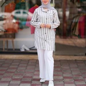 مانتو راه راه لینن 