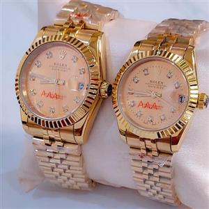 ساعت ست مردانه و زنانه رولکس درجه یک موتور ژاپنی صفحه طلایی